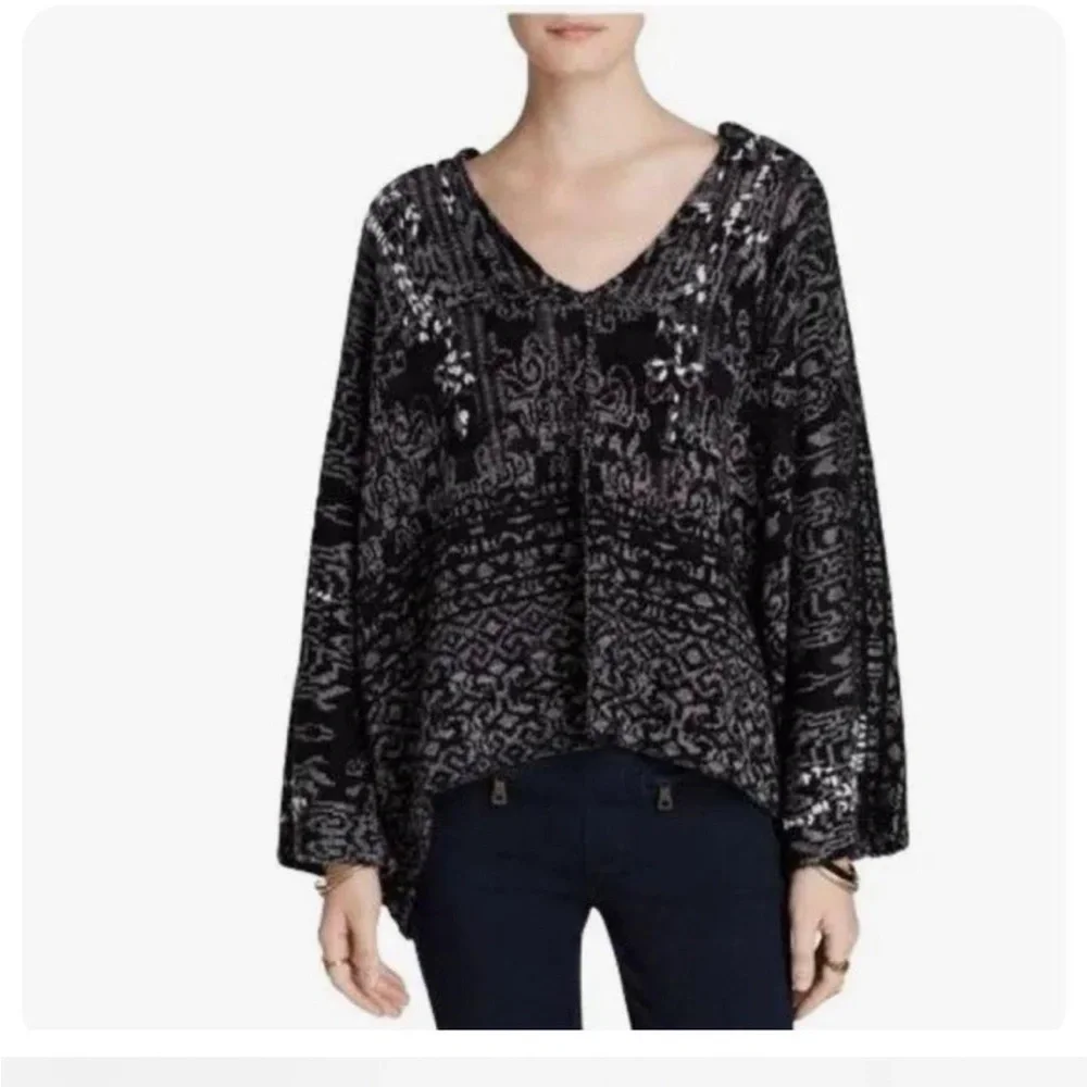 Free People Raggy Hoodie Oversized Wool Blend Poncho Sweater Size Small